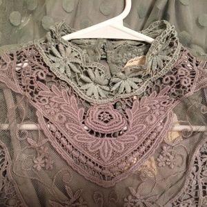 ModCloth A'REVE Grey Lace Sleeveless Shift Dress